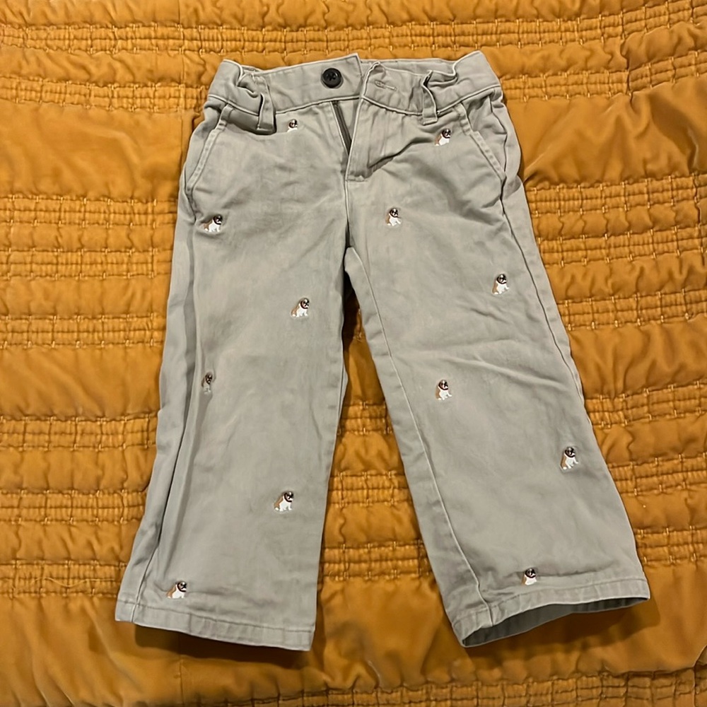 Janie and Jack Toddler Kacki Dress Pants with Bulldogs